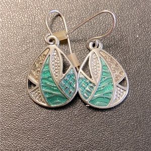 Silver earrings with green accents